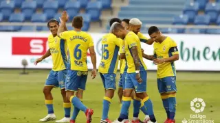 Los jugadores de Las Palmas celebrando el gol