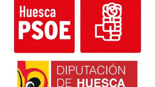 El logotipo del PSOE y, debajo, el nuevo de la Diputación Provincial de Huesca.