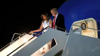 U.S. President Donald Trump and first lady Melania Trump arrive at Joint Base Andrews in Maryland