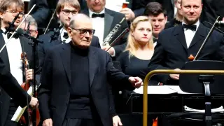 FILE PHOTO: Italian composer Ennio Morricone arrives to conduct a concert in Berlin