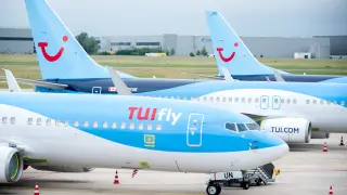 Aviones de la compañía TUIfly en el aeropuerto de Hannover