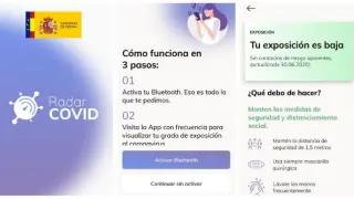 Radar COVID, la app española de rastreo de contagios, en un teléfono Android.
