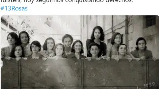 Tuit de la ministra Montero con el cartel promocional de la película "Las 13 Rosas".