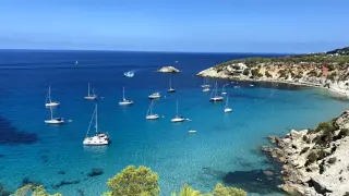 Vista panorámica de Cala d'Hort, en Ibiza.
