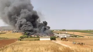 Incendio en el campin de Mollina,en Málaga, este domingo.