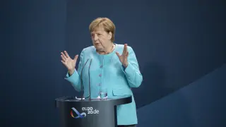 German Chancellor Merkel speaks following European Council Virtual Meeting