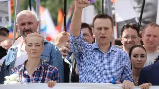 El opositor ruso Alexei Navalni durante una manifestación en Moscú.