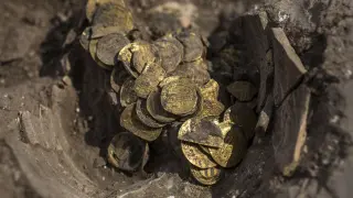 Imagen de las monedas de oro halladas en Israel