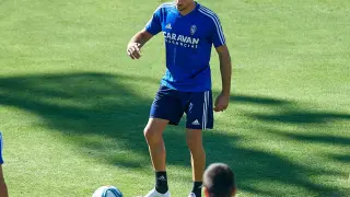 Julián Delmás, en su último entrenamiento con el Real Zaragoza antes de caer eliminado en la Promoción ante el Elche, el pasado día 15.
