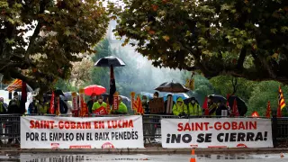 Protesta de trabajadores de Saint-Gobain en Tarragona el pasado día 9, en Barcelona.