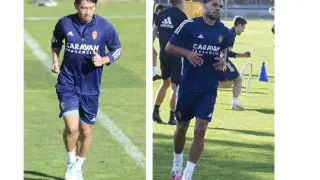 Kagawa y Raí Nascimento, en los entrenamientos del Real Zaragoza de la semana pasada.