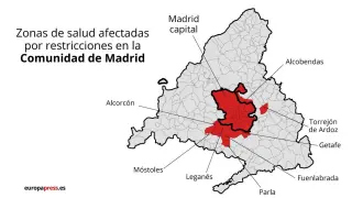 Mapa con municipios de Madrid con restricciones
