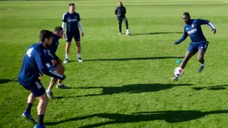 Un momento del entrenamiento del Deportivo Aragón el pasado jueves.