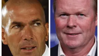 Los entrenadores Zidane (Real Madrid) y Koeman (FC Barcelona)