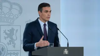 El presidente Sánchez durante la rueda de prensa en la que anunció el nuevo estado de alarma.