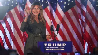 Melania Trump, en una intervención en solitario en Atglen, Pensilvania, durante la campaña electoral republicana.