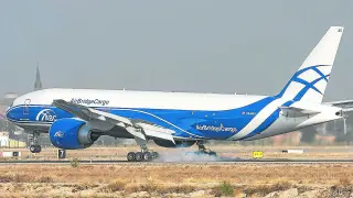 El Boeing 777 de Air Bridge Cargo que tendrá Zaragoza como base de operaciones, el pasado día 17, a su llegada a la capital