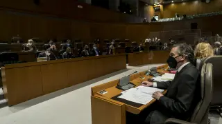 Un momento del pleno de las Cortes de Aragón en el que se aprobaron los Presupuestos para 2021.