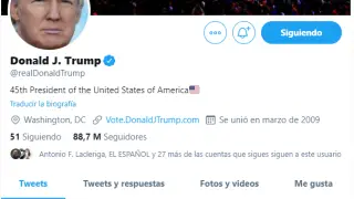 Imagen de la cuenta de Trump, con los tuits eliminados