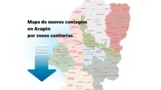 Mapa de Aragón con los casos de coronavirus en las últimas 24 horas