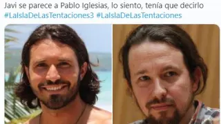 El parecido entre el oscense Javi, de 'La isla de las tentaciones', y Pablo Iglesias, llena las redes de comentarios
