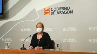 La consejera de Economía, Marta Gastón, en su comparecencia hoy ante los medios de comunicación.