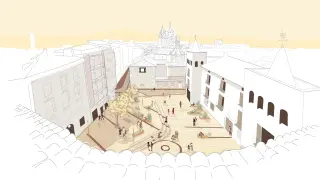 Recreación del aspecto que tendrá la plaza de la Marquesa tras su reforma vista desde el Museo Provincial.