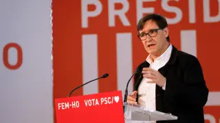 Pedro Sánchez y Salvador Illa en acto del PSC en Girona