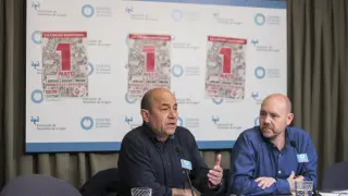 Imagen de archivo de Daniel Alastuey y Manuel Pina presentando los actos del Primero de Mayo de 2019.