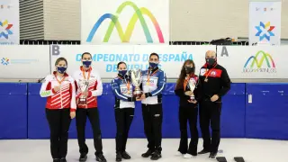 Podio del Campeonato de España de dobles mixtos de curling celebrado en Jaca.