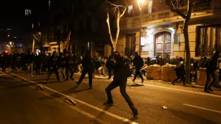 Protestas por la detención de Hasel, este jueves en Barcelona.
