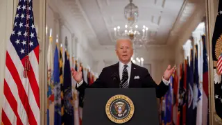U.S. President Biden delivers an address to the nation about the coronavirus disease (COVID-19) pandemic from the White House in Washington