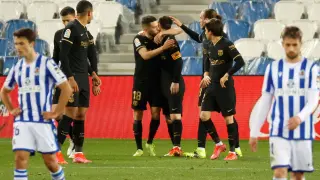 Los jugadores del Barça celebran uno de los goles