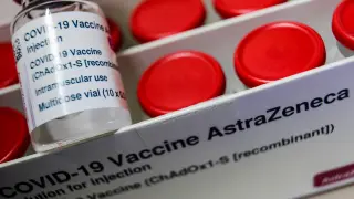 FILE PHOTO: Vial with the AstraZeneca's coronavirus disease (COVID-19) vaccine is pictured in Berlin