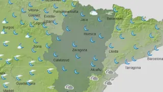 Mapa de Aragón con la previsión del tiempo del jueves 8 de abril.