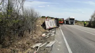 Accidente mortal de un camionero que transportaba cerdos entre Maleján y Bulbuente