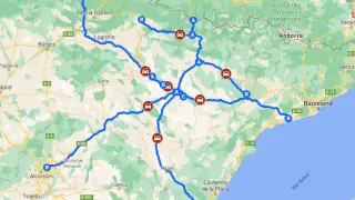 Mapa de las autovías y autopistas que pasan por Aragón. gsc