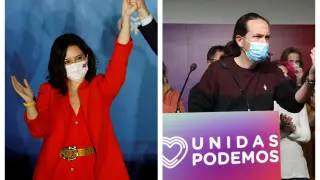 Isabel Díaz Ayuso y Pablo Iglesias tras la jornada electoral