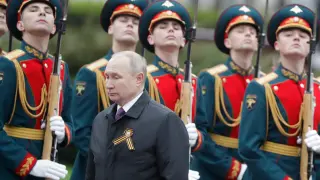 Russian President Vladimir Putin takes part in a commemoration ceremony on Victory Day in Moscow