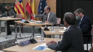 Lambán durante el encuentro para la recuperación y transformación de Aragón