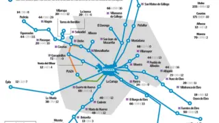 Mapa del transporte metropolitano de Zaragoza