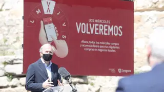El alcalde Jorge Azcón en la presentación de la campaña 'Volveremos' en Zaragoza