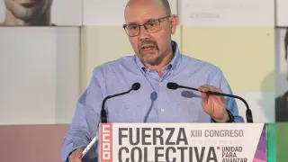 Manuel Pina, tras ser reelegido como secretario general de CC. OO. Aragón.