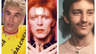 De izquierda a derecha, Javi Calvo, David Bowie y un anónimo ochentero, tres versiones del 'mullet'.
