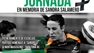 Cartel del homenaje póstumo a Sandra Salamero por parte del Quebrantahuesos Rugby Club.