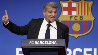 El presidente del FC Barcelona, Joan Laporta repasa la actualidad azulgrana en rueda de prensa