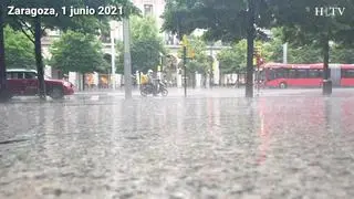 La lluvia llega con fuerza a la capital aragonesa el primer día de junio