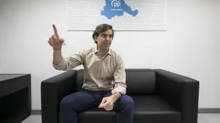 Pablo Montesinos, este miércoles, en la sede del PP de Zaragoza