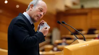 El ministro de Justicia, Juan Carlos Campo, interviene durante la sesión de control al Gobierno celebrada en el Senado