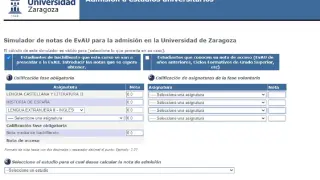 Simulador de notas de la Universidad de Zaragoza. Unizar. EVAU.